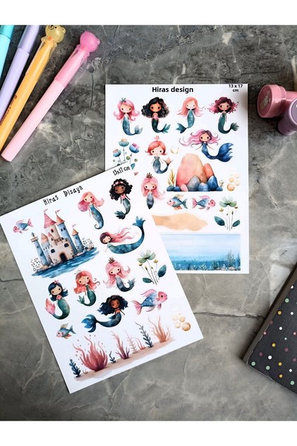 Cute Mermaid Mermaid Sticker Sheets 31 Pieces Stickers Label Sticker Set 13X17Cm 2 Sheets