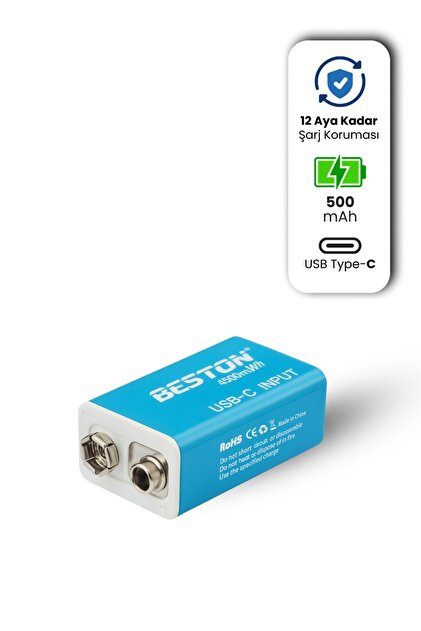 Genel Markalar Type-c Usb Şarjlı 9v Pil | Beston 1200mah 4500mwh