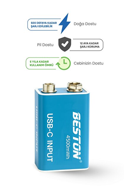 Genel Markalar Type-c Usb Şarjlı 9v Pil | Beston 1200mah 4500mwh