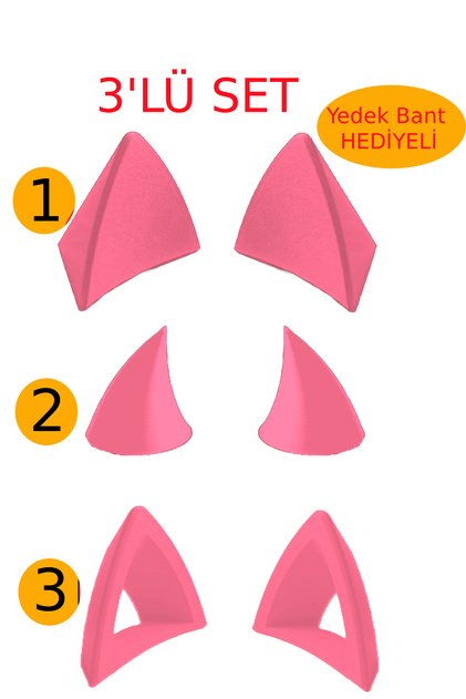 Kask Süsü -3 Lü Set Kedi Kulağı,kask Boynuzu Ve Rüzgar Tutmaz Kedi Kulağı Sağ Sol Takım Pembe