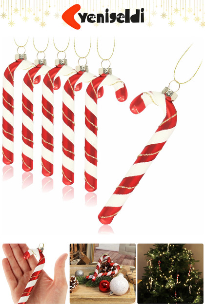 6 Pieces Candy Cane Christmas Tree Ornament - Red and White Christmas Decorative Tree Ornaments Set