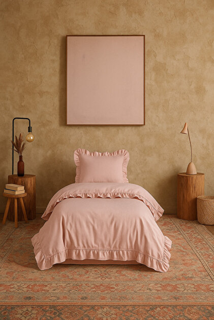 violacasa Tek Kişilik Fırfırlı Nevresim Seti %100 Pamuk Prıvate