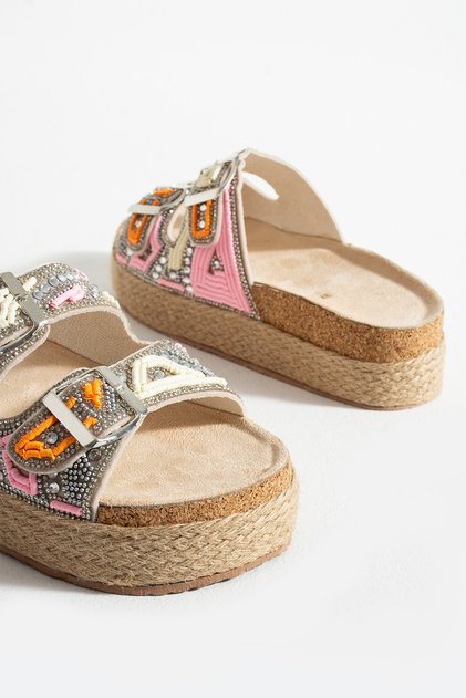 Gloria Stoned Thick Sole Jute Women's Slippers