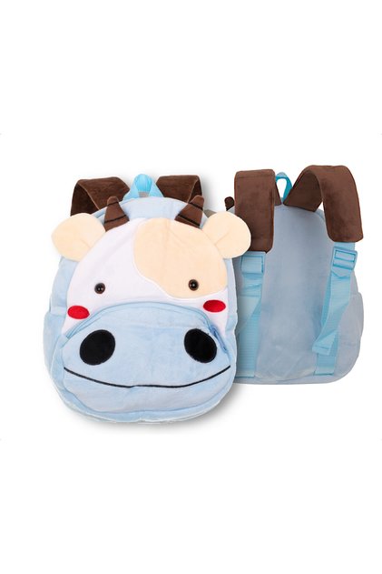 Preschool backpack, Zola®, with 2 pockets, cow pattern, blue, 24 cm