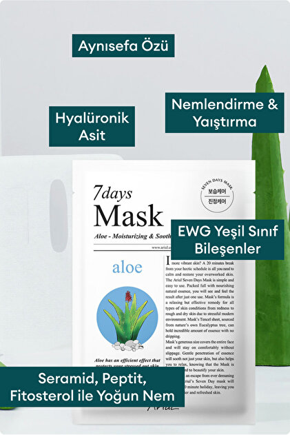 Ariul 7 Days Mask Aloe H - Nemlendirici & Yatıştırıcı Aloe Vera