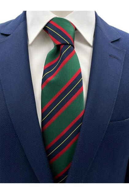Green Navy Blue Red Striped Tie