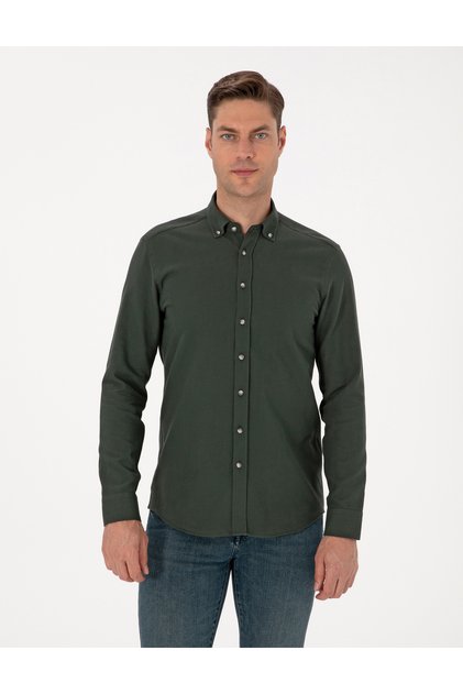 Koyu Haki Slim Fit Uzun Kollu Gömlek 50311562-VR111