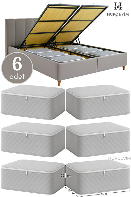 HURCEVİM 6 Adet - Gri Kapitoneli Büyük Boy Hurç Seti - Baza Altı