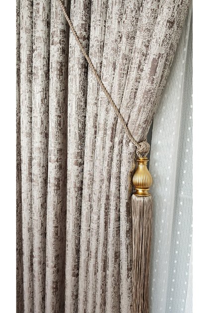 Panel Background Curtain Coffee Mink Marble Pattern Gray Single Wing 1/3 Tight Pleated Luxury Series Heavy Weight