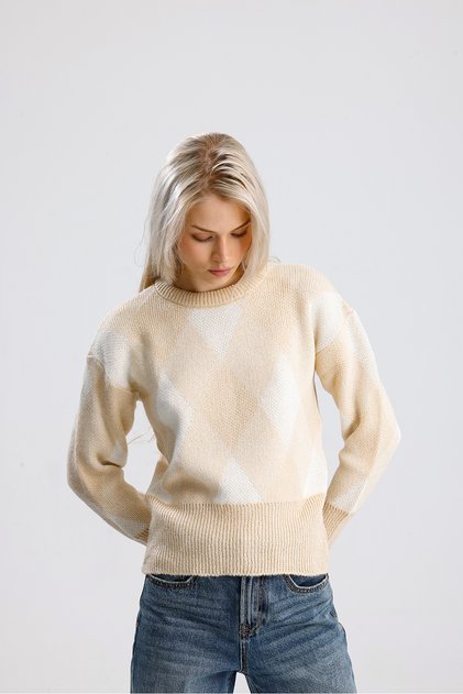 Women's Square Patterned Knitwear Sweater