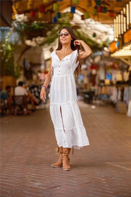White Color Frida Muslin Dress