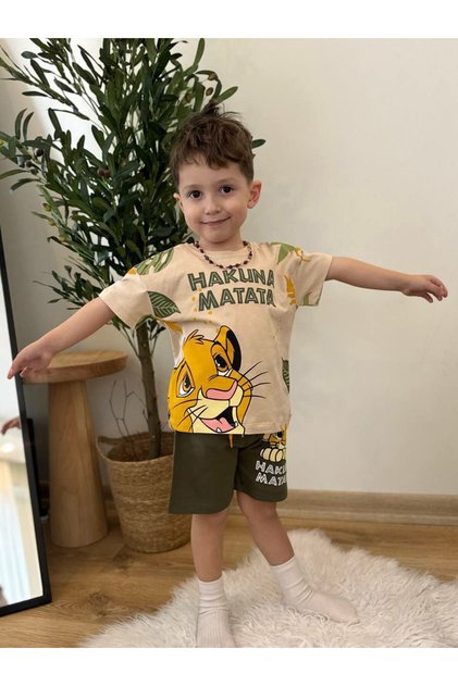 Printed Khaki Shorts Bottom-Top Set
