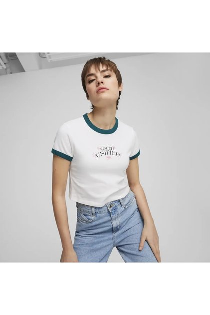 DOWNTOWN Graphic Baby Tee Beyaz Kadın Tişört