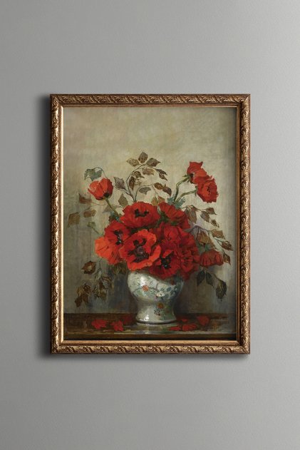 Poppies in a Vase - Vintage Patterned Frame