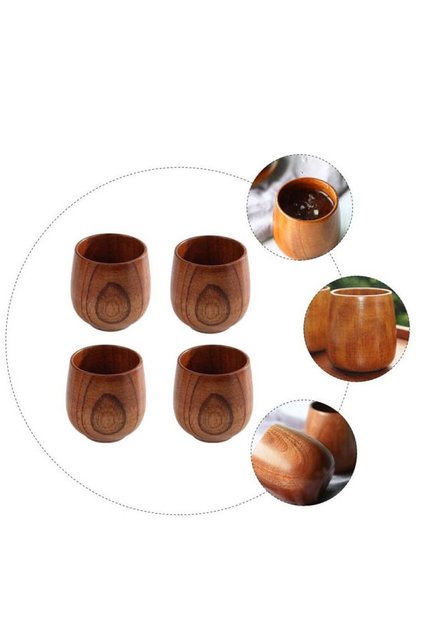Set of 4 Handmade Natural Fir Wood Tea Cups