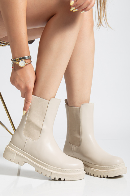 Livia Women's Chelsea Thick-Soled, Comfortable and Stylish Casual Beige Boots