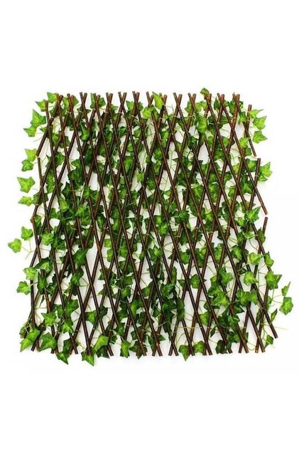 Expandable Wicker Fence With Faux Plants Green/Brown 1.20meter