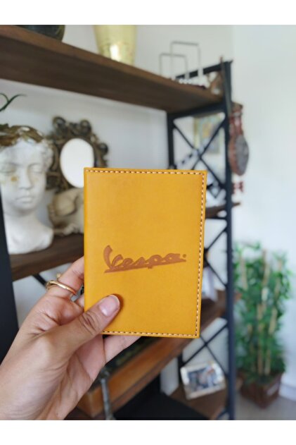 Efe Leather Vespa Leather Stitched Vehicle License Case Container Auto License Holder Car License Protector..