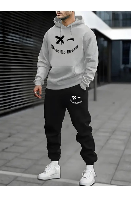 Dare to Dream Printed Unisex Women/Men Hooded Oversize Bottom/Upper Tracksuit Set