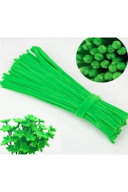 100 bucăți de chenille, chenille educațională, sârmă cu pene, pluș fire, catifea chenille, material pentru lucrări manuale, 30cm, verde neon