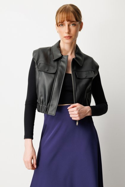 Sleeveless Leather Crop Vest
