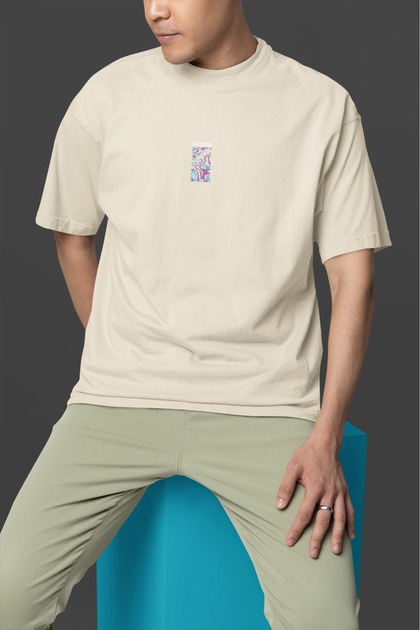 Men's Liq Front Back Transfer Printed Round Neck Short Sleeve T-Shirt