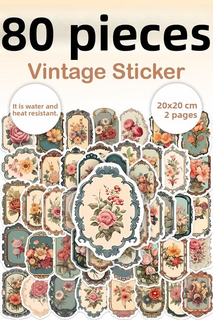 Set de 80 de autocolante vintage - Etichetă pentru pix, laptop, caiet, sticlă de apă
