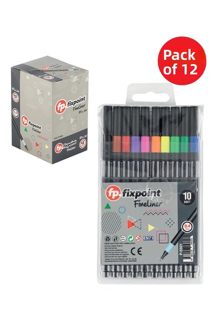Fineliner Pen Black Body 10 Pack Fixpoint P-5501 12 Pack