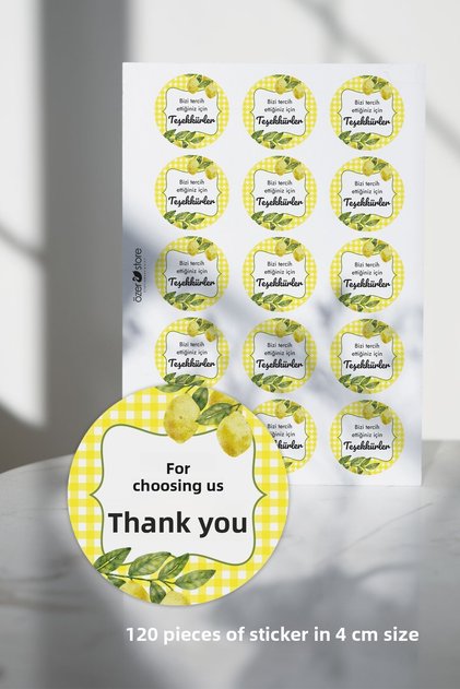 120 Pieces Yellow Lemon Round Adhesive Product Packaging Thank You Label, Sticker