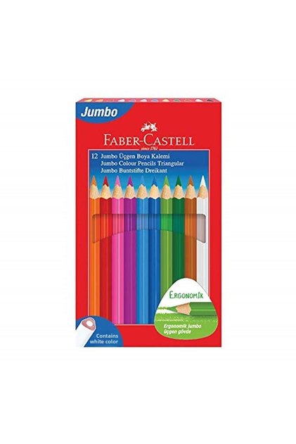 Faber-Castell Crayons 12 Colors Jumbo Triangle (Contains White Color) Fsc