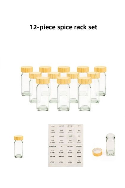 12-Piece Glass Spice Rack Set / Bamboo Lid - 11 cm