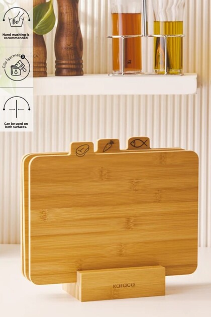 Triple 4 Piece Footed Bamboo Cutting Board Set 28 Cm