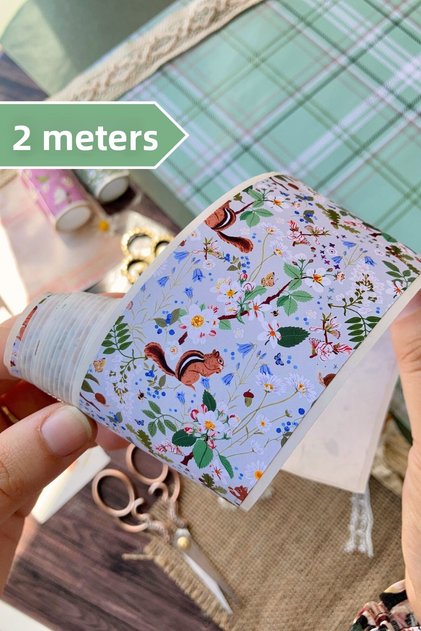 Squirrel and Flower Themed Washi Tape 2 Meters for Bullet Journal and Scrapbook