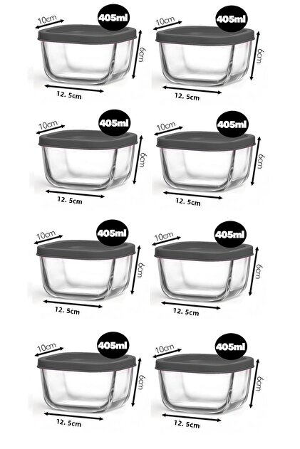 Feyzade Cube Storage Container Set 8 Pcs Gray Lid 405Cc (Cub-235)