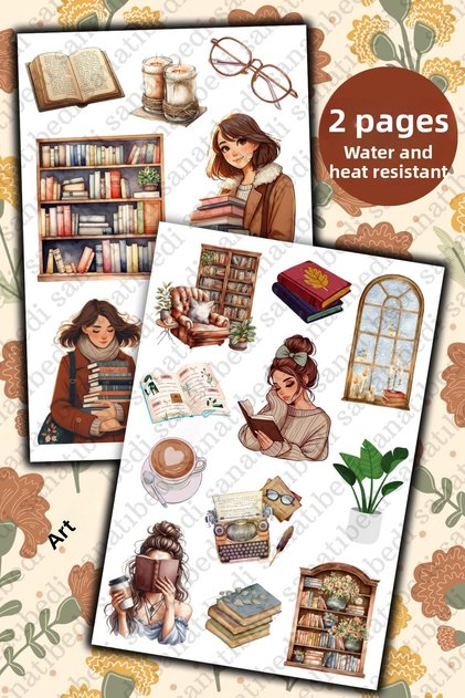 Set of 2 Girls Reading Books Themed Sticker - Laptop Phone Agenda Bullet Journal Sticker