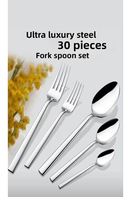 30 Pcs Spoon Fork Set Rod Model (Stainless Steel)