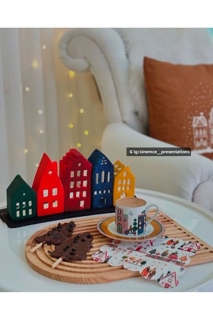 Watercolor Cute Village View Washable Fabric Napkin 1 Piece 15 X 15 Multicolor Fabric Tr