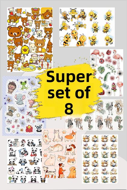 8 Sheets Cute Animal Sticker Set