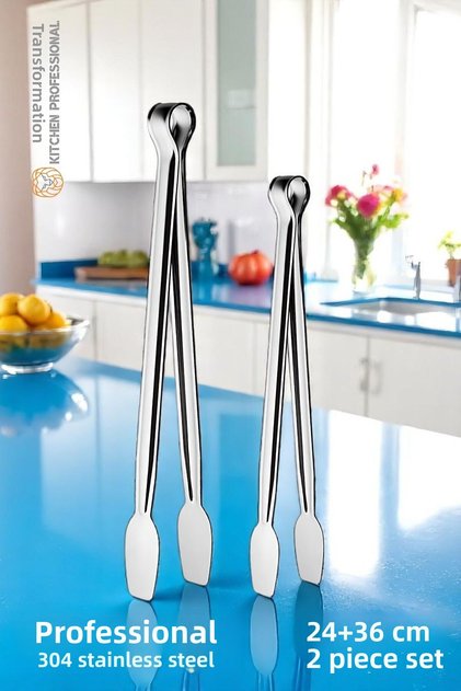 2 Sizes Kitchen Tongs - Barbecue Tongs - Grill Tongs Pan Tongs Steel 18 and 36 cm 721809