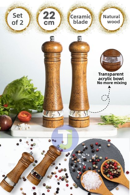 2Pcs Natural Wooden Black Pepper Salt Coffee Spice Grinder Wooden Mill Salt Shaker Pepper Shakers