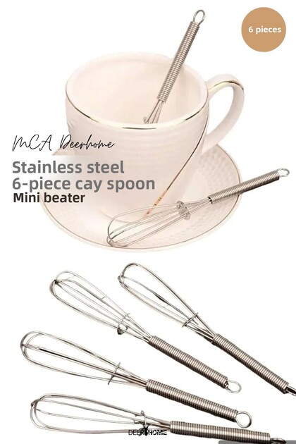 6 Mini Whisk Tea Coffee Stirrers Small 14 cm Metal Stainless Steel
