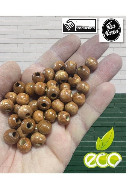 10 Mm Oak Color Wooden Beads - 100 Grams (Average ± 250 - 300 Pieces)