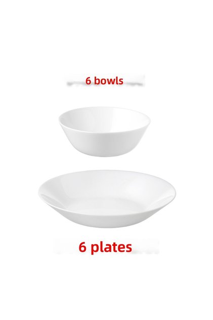 Quality 6 Pieces Diameter 20 cm Dinner Plate 6 Pieces Diameter 15 cm Bowl Tempered Glass