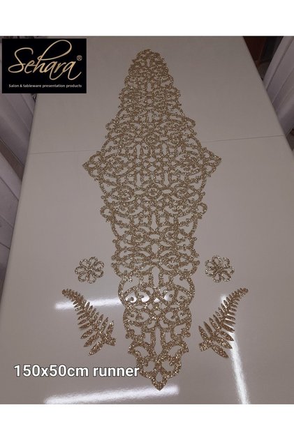 150x50CM LARGE TABLE RUNNER/ GLOWING GOLD ARTIFICIAL LEATHER/ 4 PIECES COFFEE SERVER GIFT/