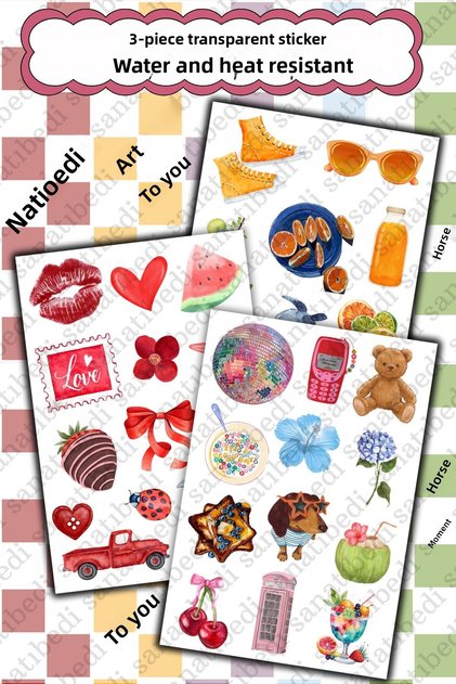 3-Piece Clear Vintage Retro Sticker - Sticker Set for Laptop Agenda Phone Bullet Jounal