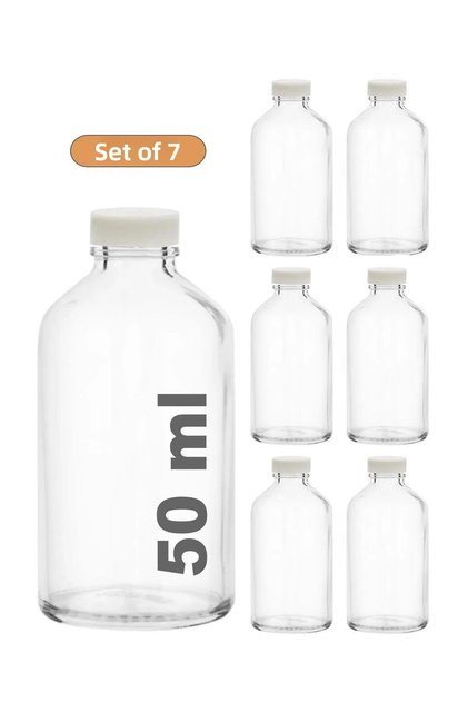 7 Pieces 50 ML Bottle Glass Mini Plastic Jar with Lid Winter Mix Elixir Bottle
