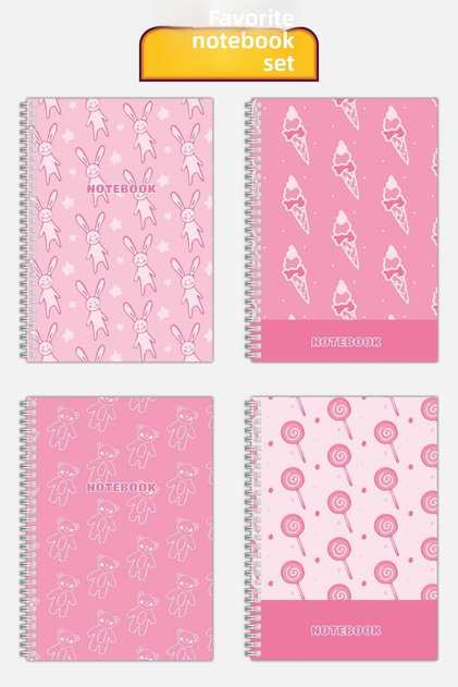 Checked 4-Piece Notebook Set (21 X 14.8 cm 70 sheets) School, Work, Planning Notebook Set