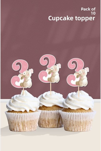 Butterfly Rabbit 3 Years Old Cupcake Ornament'10Pcs