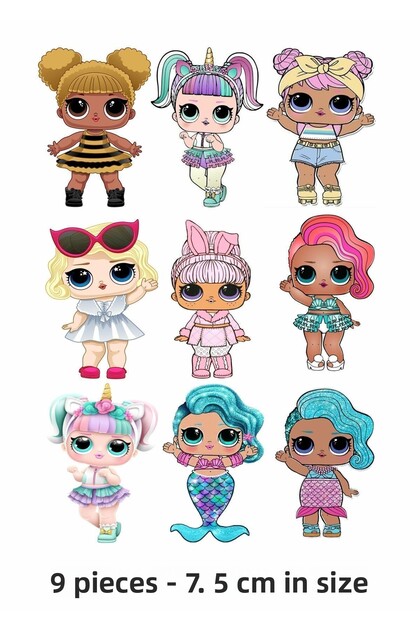 Lol Doll 9 Pieces Character Edible Cake Decoration Sugar Pastry Paper Print on Cookie Cupcake