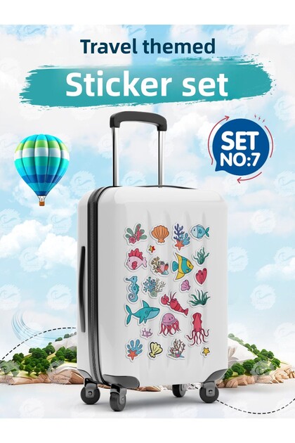 Travel Themed Suitcase Sticker Sticker S7 (Laptop Tablet Water Bottle Phone Suitcase Notebook Book) Tug